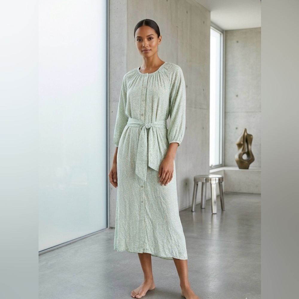 Natalie Martin Alex Viscose Midi Shirt Dress Mint Green Floral Small